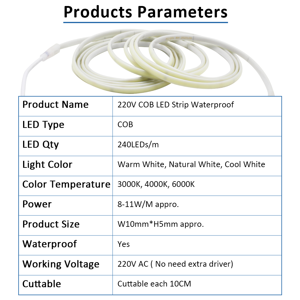 220V IP67 방수 COB LED 스트립 3000K - Outdoor Power Strip Weatherproof 리뷰 및 가격